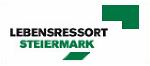 Logo 'Lebensort Steiermark' mit grünem, abstraktem Design.